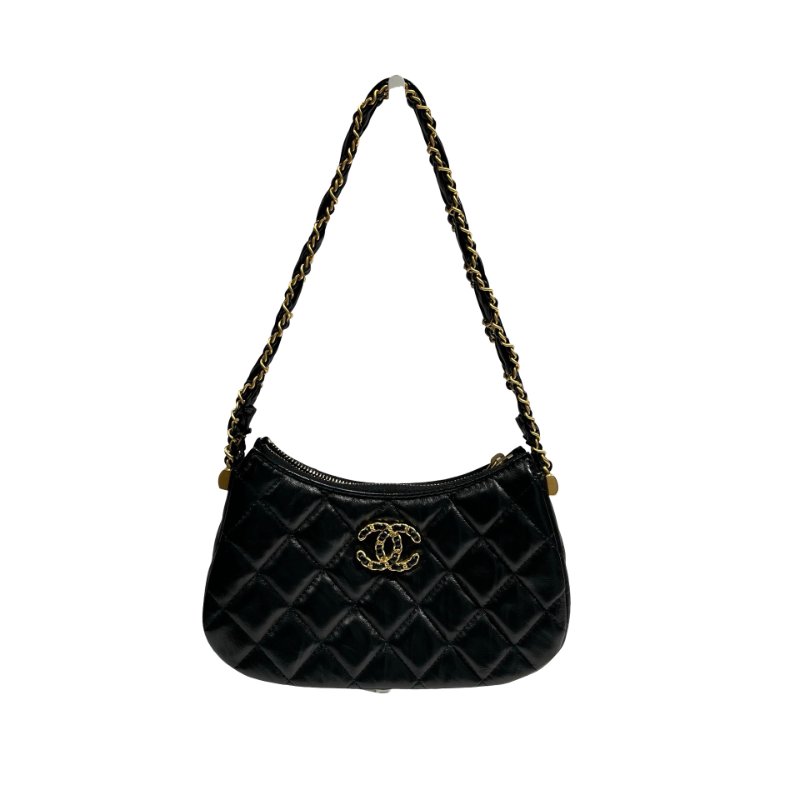 CHANEL SHOULDER POUCH BLACK CALFSKIN GHW-0