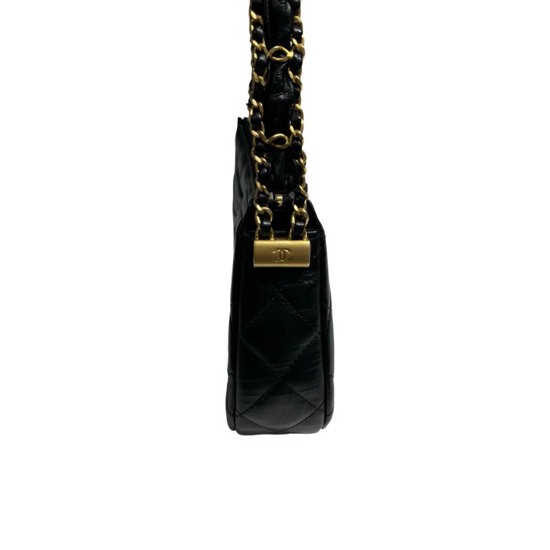 CHANEL SHOULDER POUCH BLACK CALFSKIN GHW-4