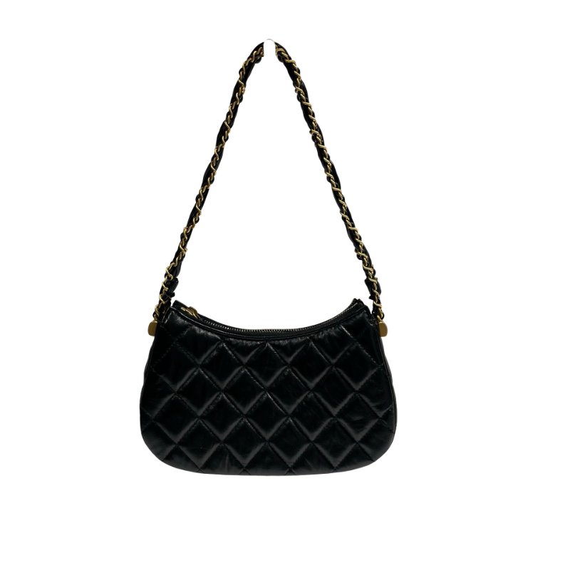 CHANEL SHOULDER POUCH BLACK CALFSKIN GHW-7