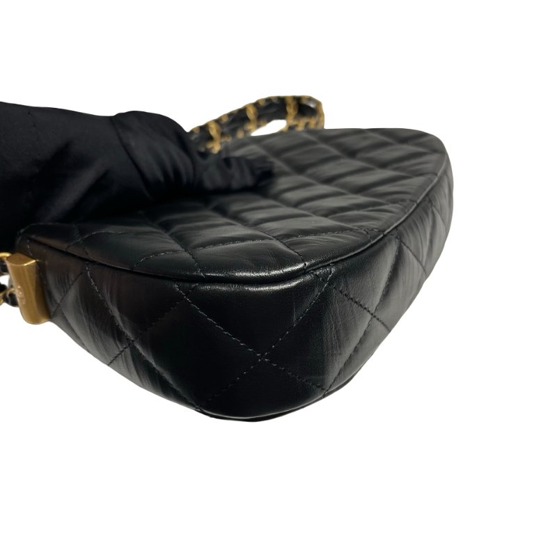 CHANEL SHOULDER POUCH BLACK CALFSKIN GHW-10