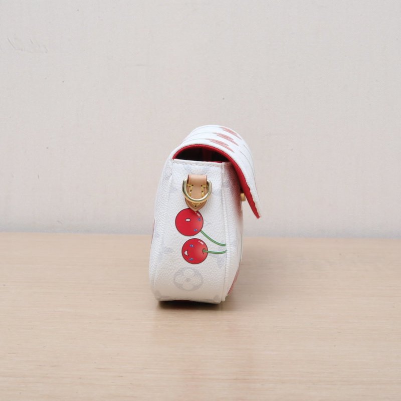 LOUIS VUITTON 村上隆聯名款櫻桃系列IVY白色單肩斜挎包白色PVC金扣晶片肩背包-3