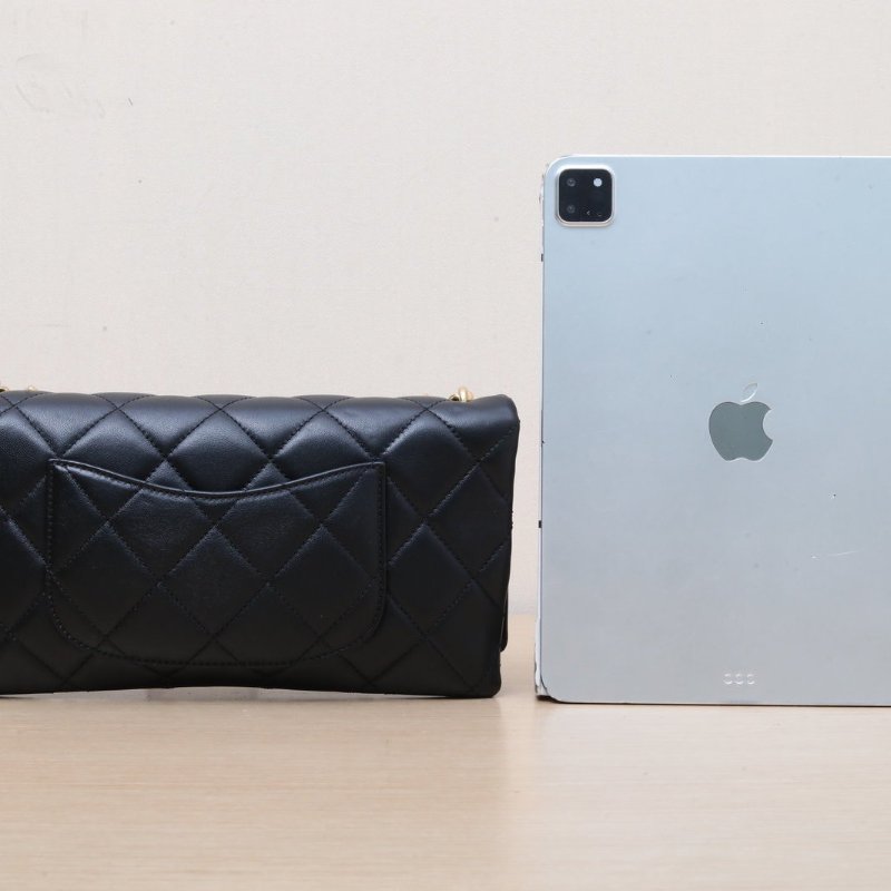 CHANEL 黑色羊皮晶片開金扣24C粉鑽logo鏈條CF手提包晚宴包肩背包-4