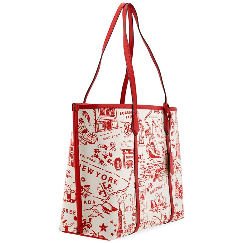 【TORY BURCH】地圖印花帆布托特包-紅白-2