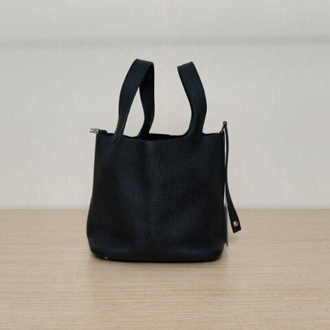 HERMES Picotin菜籃子1889黑色TC皮Z刻銀扣肩背包