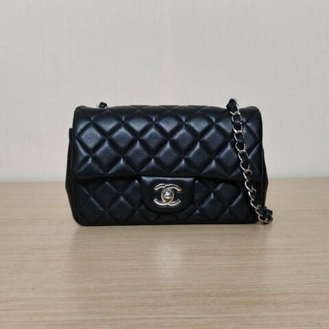 CHANEL CF口蓋包大Mini20黑色羊皮28開銀扣肩背包
