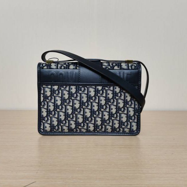 DIOR 30Montaigne蒙田皮肩帶大號24拼藍色牛皮/帆布金扣2021Oblique印花肩背包-2