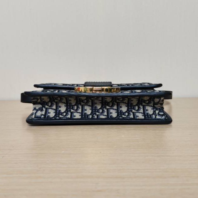 DIOR 30Montaigne蒙田皮肩帶大號24拼藍色牛皮/帆布金扣2021Oblique印花肩背包-4