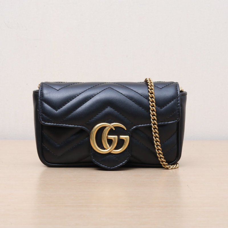GUCCI GGMarmont肩背包超Mini16.5黑色牛皮金扣肩背包-1