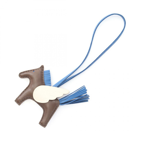 HERMES Rodeo Pegasus PM 吊飾 Agneau milo Swift 皮革 棕色 藍色 二手 W