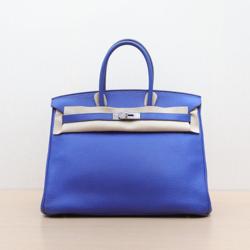 HERMES Birkin357T電光藍TC皮框O銀扣肩背包-1