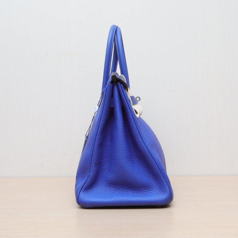 HERMES Birkin357T電光藍TC皮框O銀扣肩背包-3