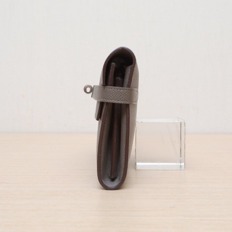 HERMES Kelly長款錢包8F錫器灰Epsom皮C刻銀扣肩背包-2