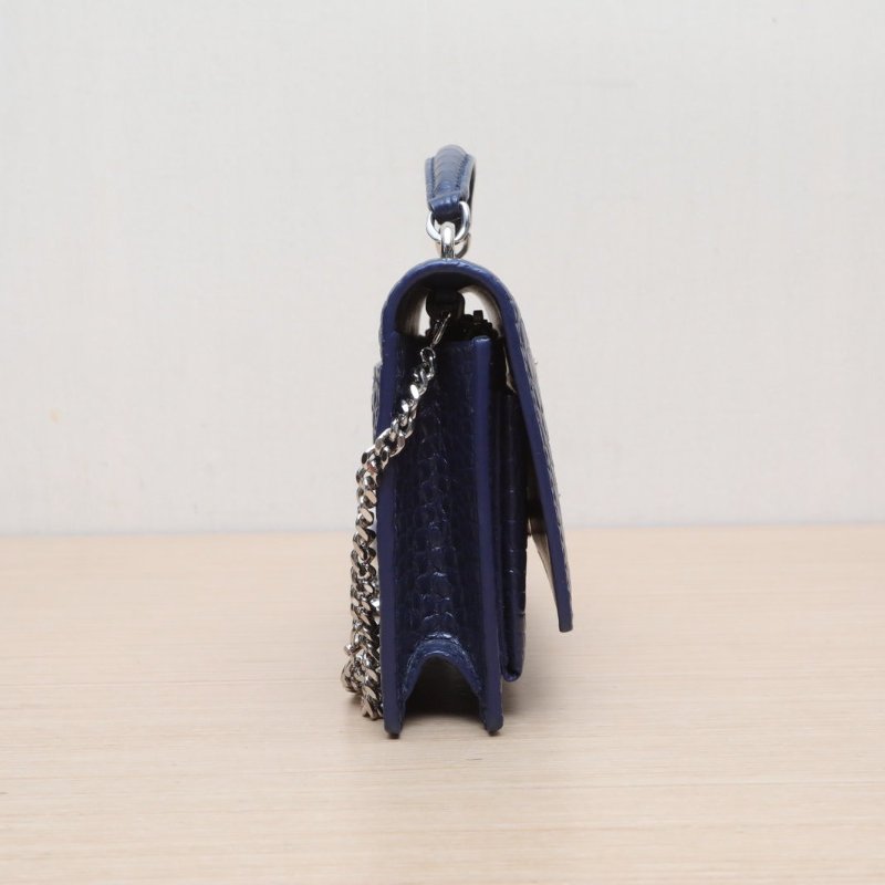 SAINT LAURENT SUNSET日落包配手柄小號19鱷魚壓紋藍色牛皮銀扣肩背包-3