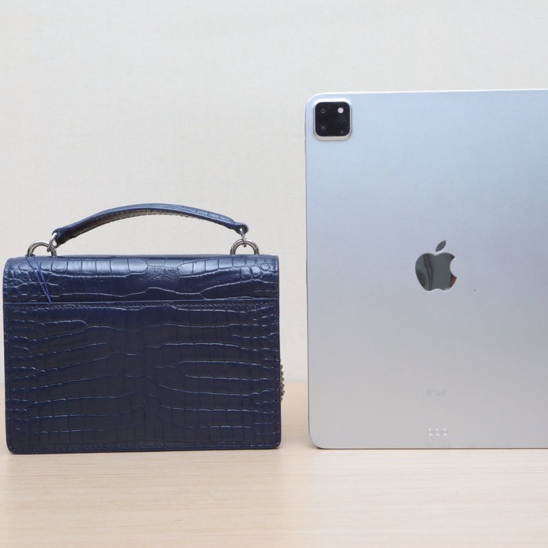 SAINT LAURENT SUNSET日落包配手柄小號19鱷魚壓紋藍色牛皮銀扣肩背包-4