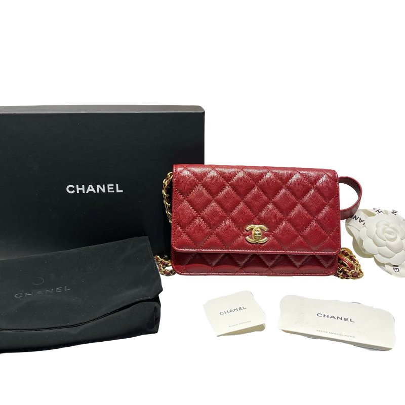 CHANEL RED GHW WALLET ON CHAIN-0