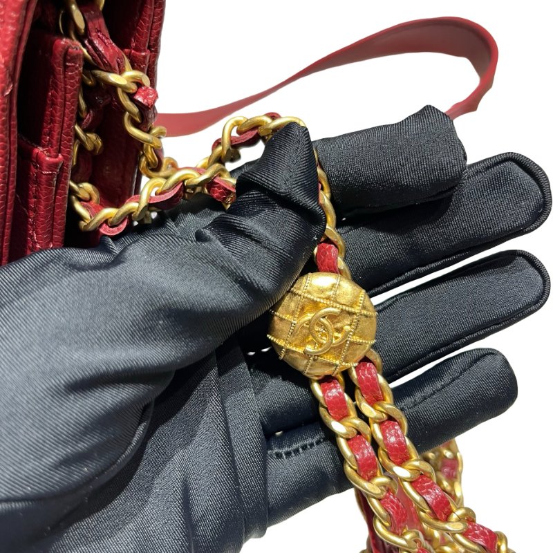 CHANEL RED GHW WALLET ON CHAIN-10