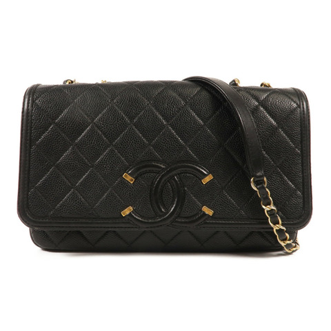 CHANEL 牛皮皮革Chain Shoulder金扣鏈帶肩背袋