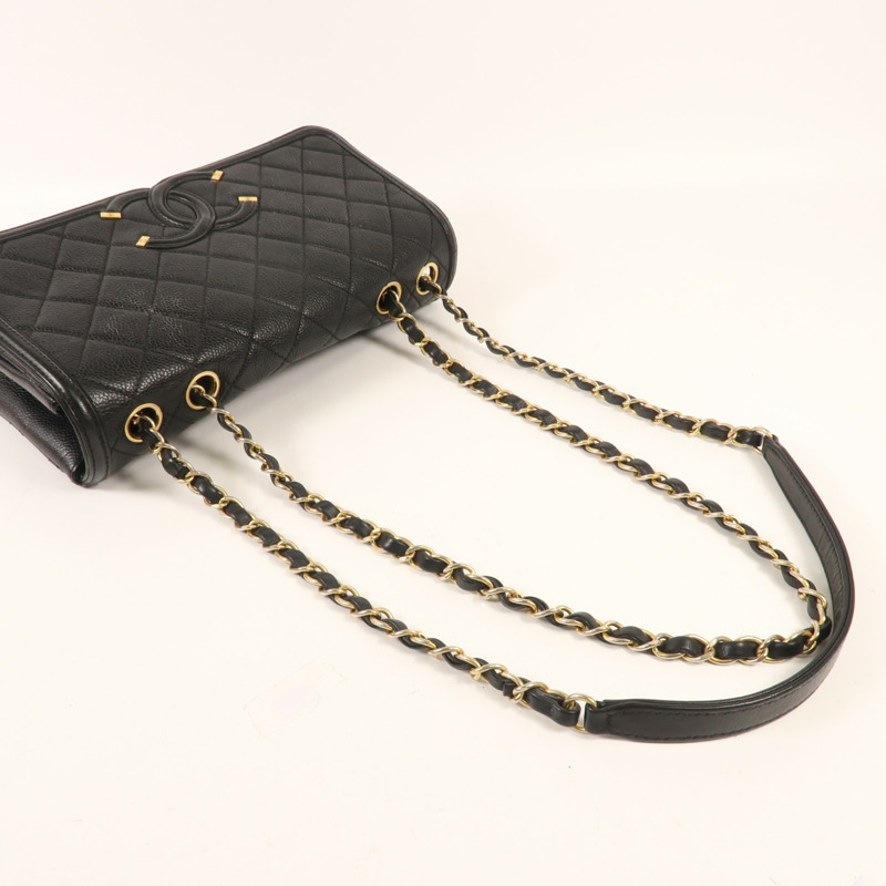 CHANEL 牛皮皮革Chain Shoulder金扣鏈帶肩背袋-4