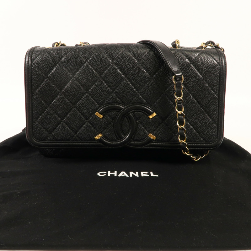 CHANEL 牛皮皮革Chain Shoulder金扣鏈帶肩背袋-14