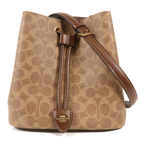 COACH 塗層帆布Bucket Bag金扣肩背袋