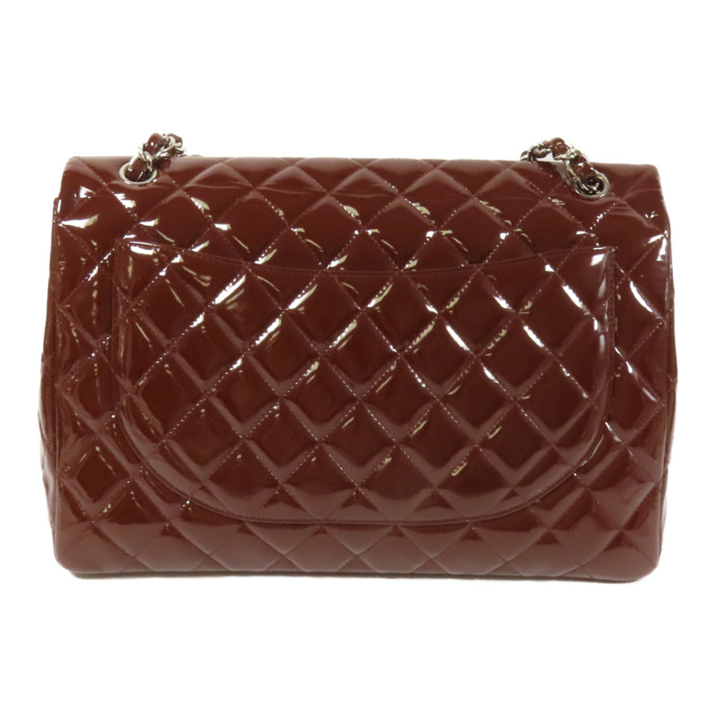 CHANEL 漆皮皮革Maxi Classic銀扣鏈帶肩背袋-1