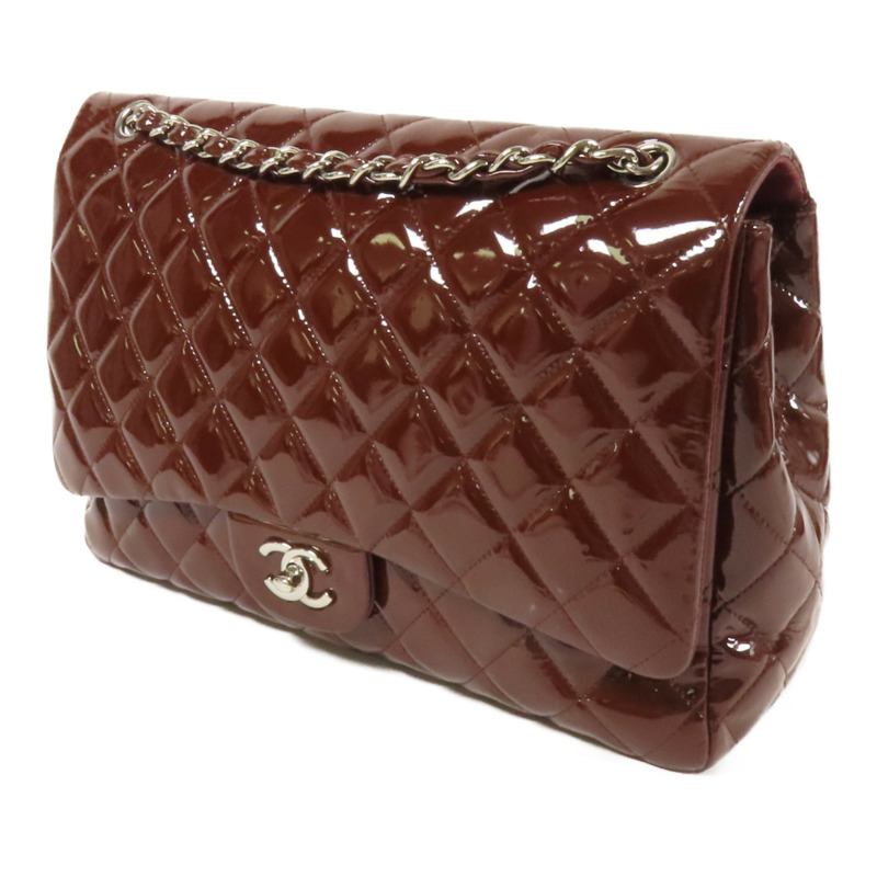 CHANEL 漆皮皮革Maxi Classic銀扣鏈帶肩背袋-2
