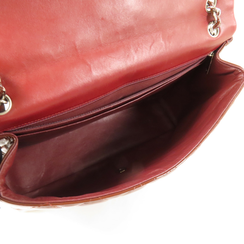 CHANEL 漆皮皮革Maxi Classic銀扣鏈帶肩背袋-4