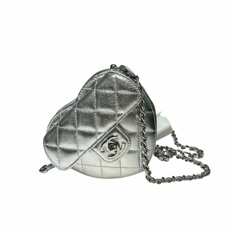 CHANEL SILVER HEART CHAIN SHOULDER BAG