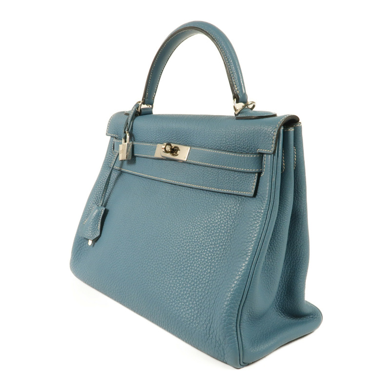 HERMES Togo皮革Kelly 32銀扣手挽肩背兩用袋Blue Jean-2