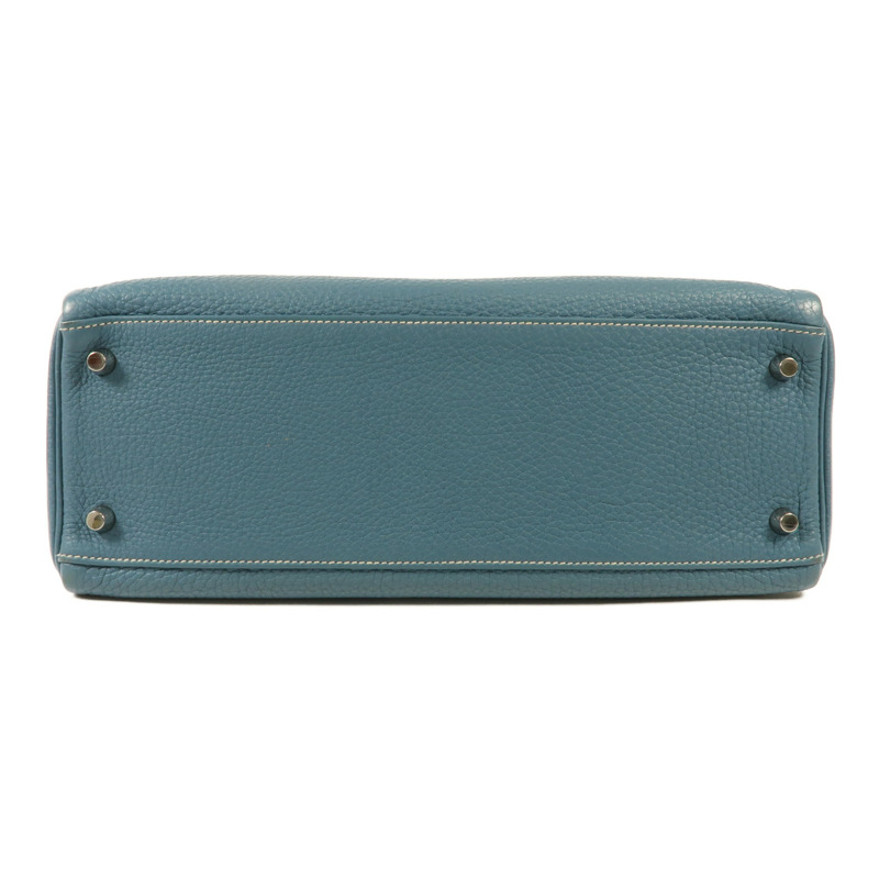 HERMES Togo皮革Kelly 32銀扣手挽肩背兩用袋Blue Jean-3