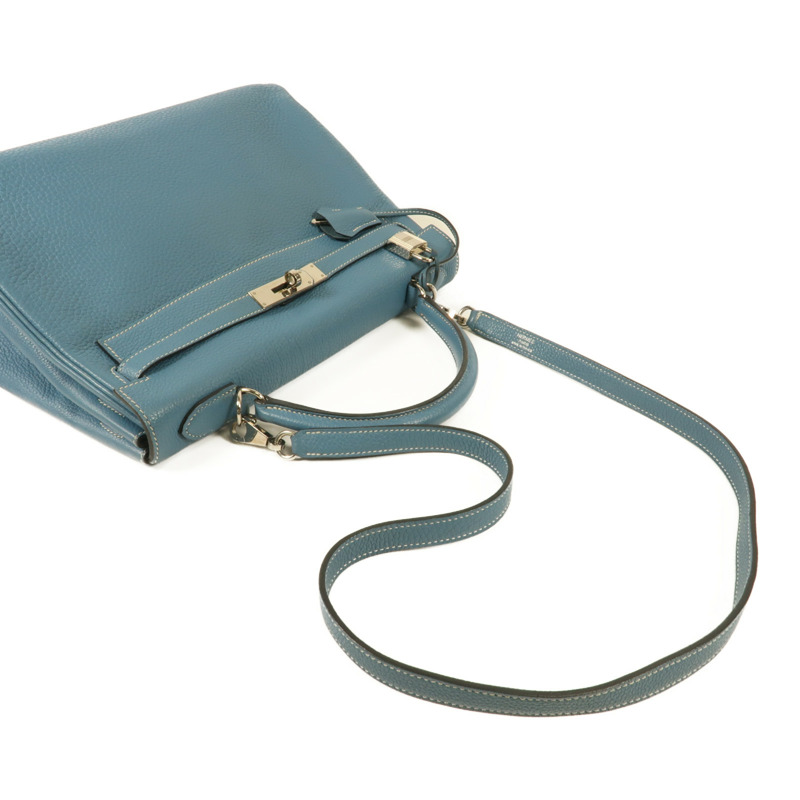 HERMES Togo皮革Kelly 32銀扣手挽肩背兩用袋Blue Jean-4