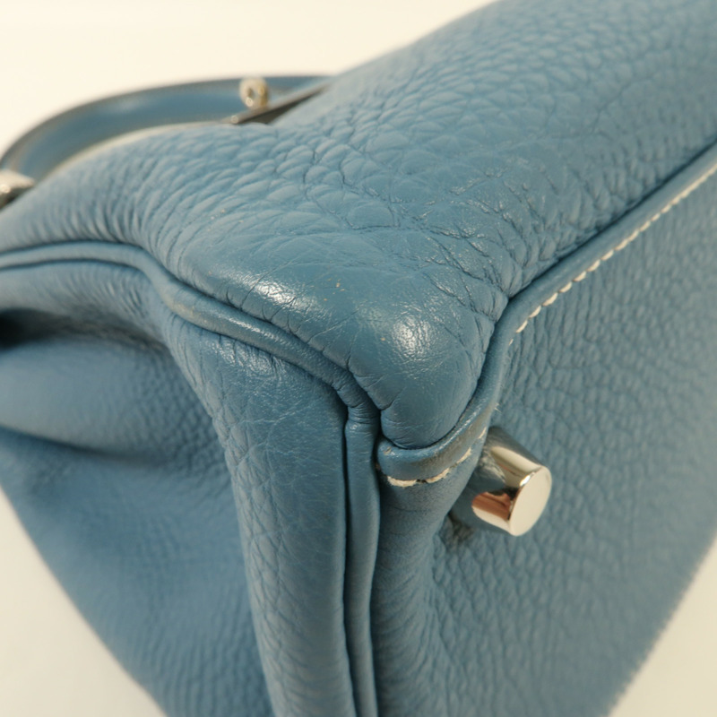 HERMES Togo皮革Kelly 32銀扣手挽肩背兩用袋Blue Jean-5