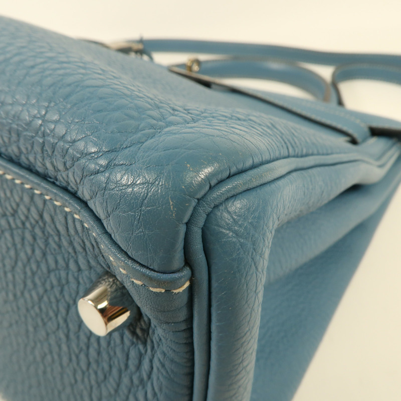 HERMES Togo皮革Kelly 32銀扣手挽肩背兩用袋Blue Jean-6