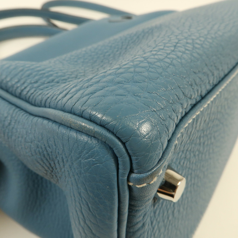 HERMES Togo皮革Kelly 32銀扣手挽肩背兩用袋Blue Jean-7