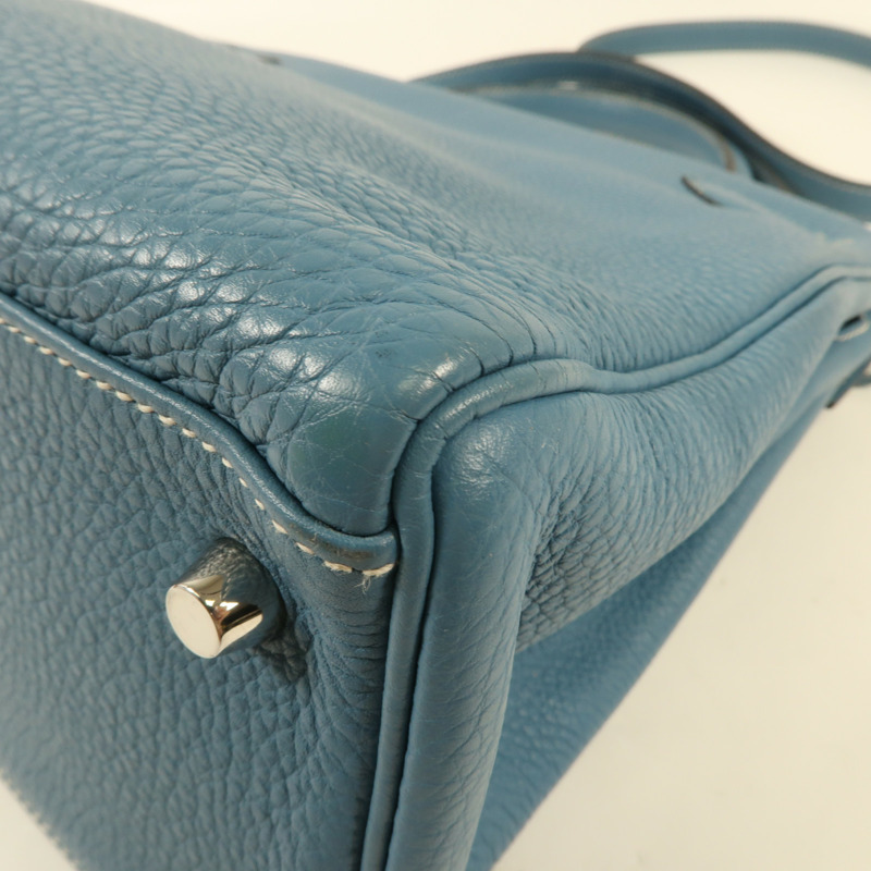 HERMES Togo皮革Kelly 32銀扣手挽肩背兩用袋Blue Jean-8