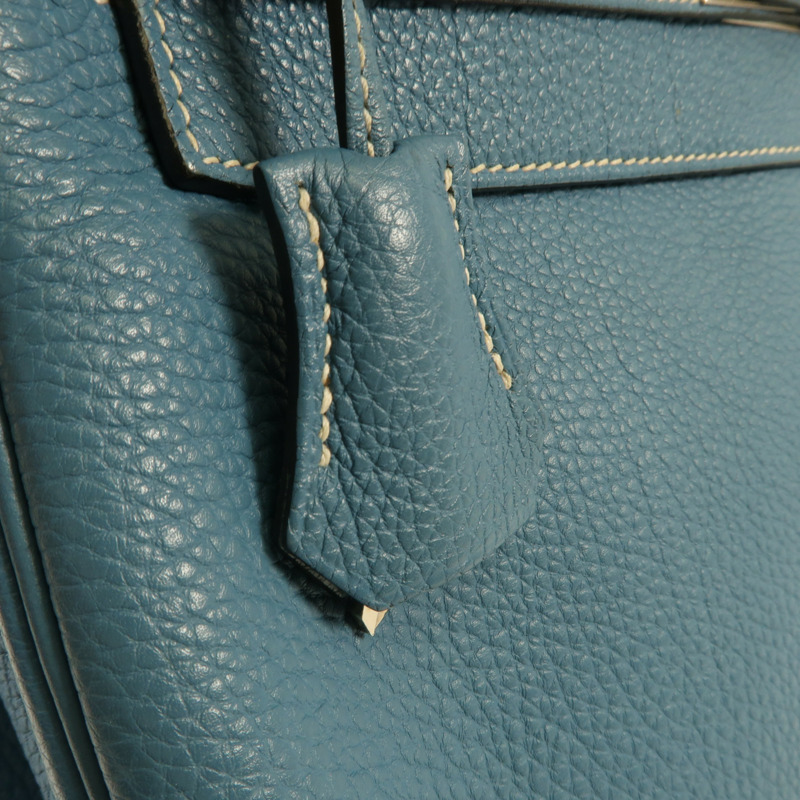 HERMES Togo皮革Kelly 32銀扣手挽肩背兩用袋Blue Jean-11