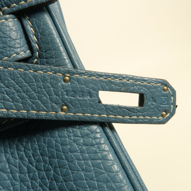 HERMES Togo皮革Kelly 32銀扣手挽肩背兩用袋Blue Jean-12