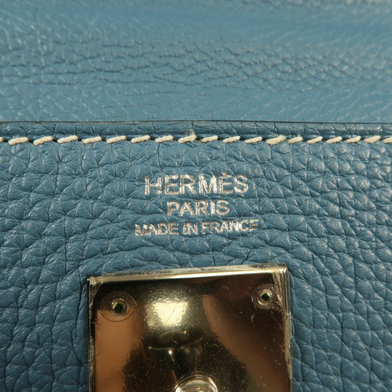 HERMES Togo皮革Kelly 32銀扣手挽肩背兩用袋Blue Jean-13