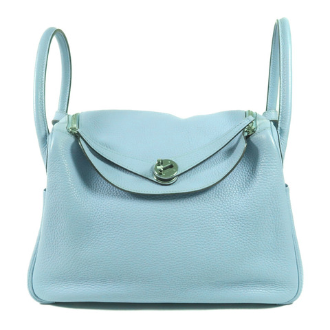 HERMES Clemence皮革Lindy 30銀扣手挽肩背兩用袋Bleu Atoll