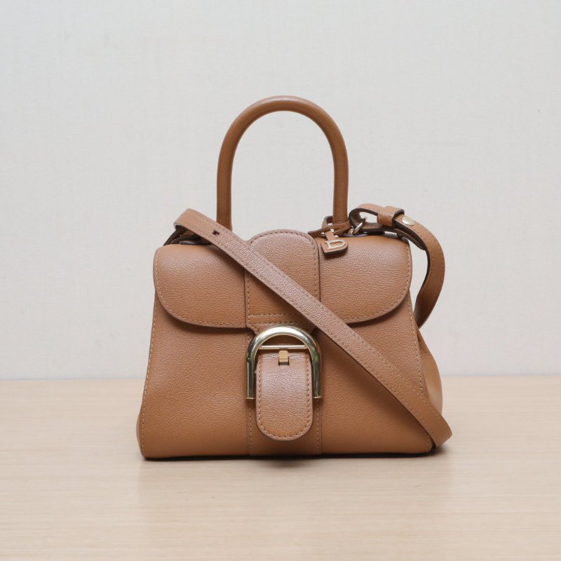 DELVAUX BrillantMini20棕色牛皮金扣肩背包-1