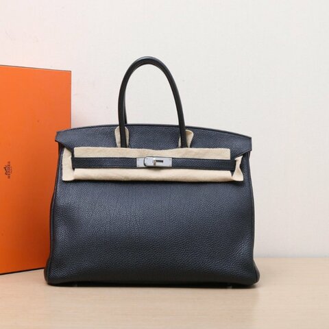 HERMES Birkin35框Q89黑色Togo皮銀扣肩背包
