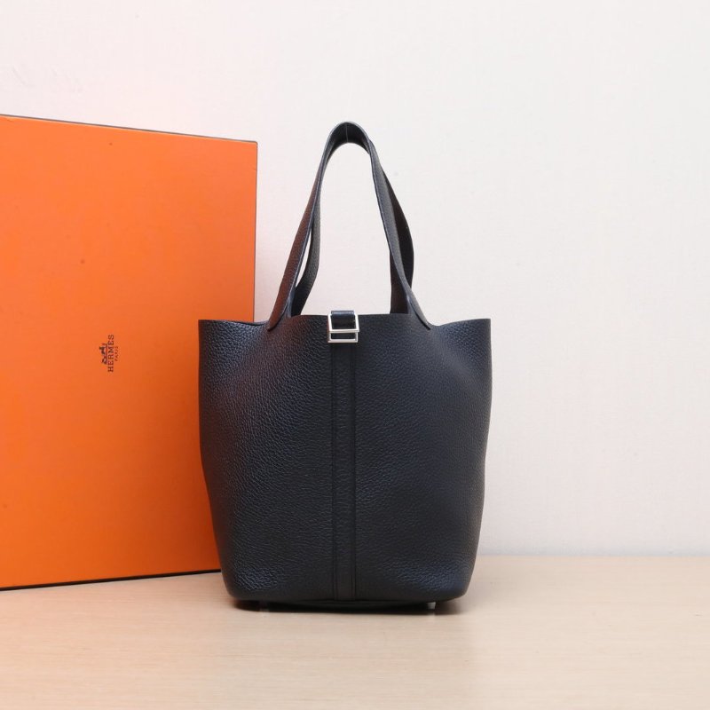 HERMES Picotin菜籃子2289黑色TC皮C刻銀扣肩背包-0