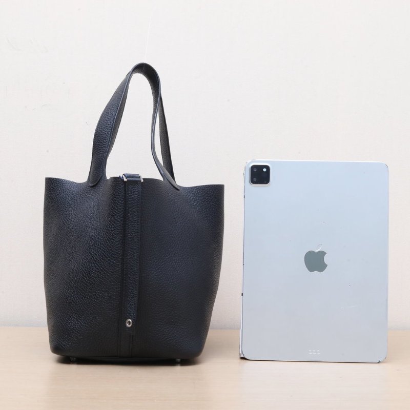 HERMES Picotin菜籃子2289黑色TC皮C刻銀扣肩背包-4