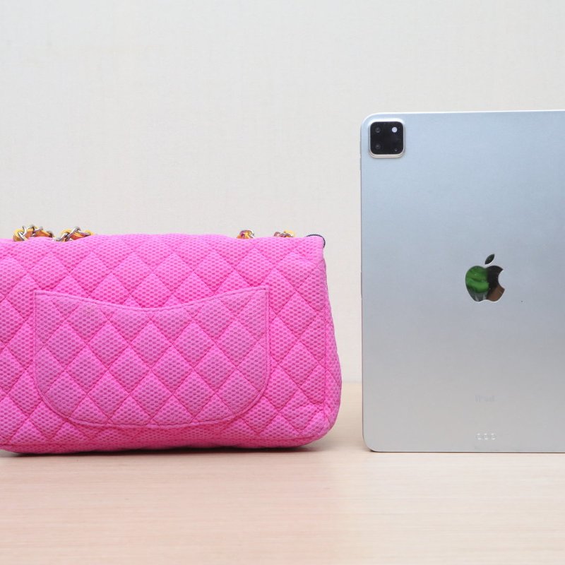 CHANEL 玫紅帆布13開銀扣CF季節款中號25口蓋包肩背包-4