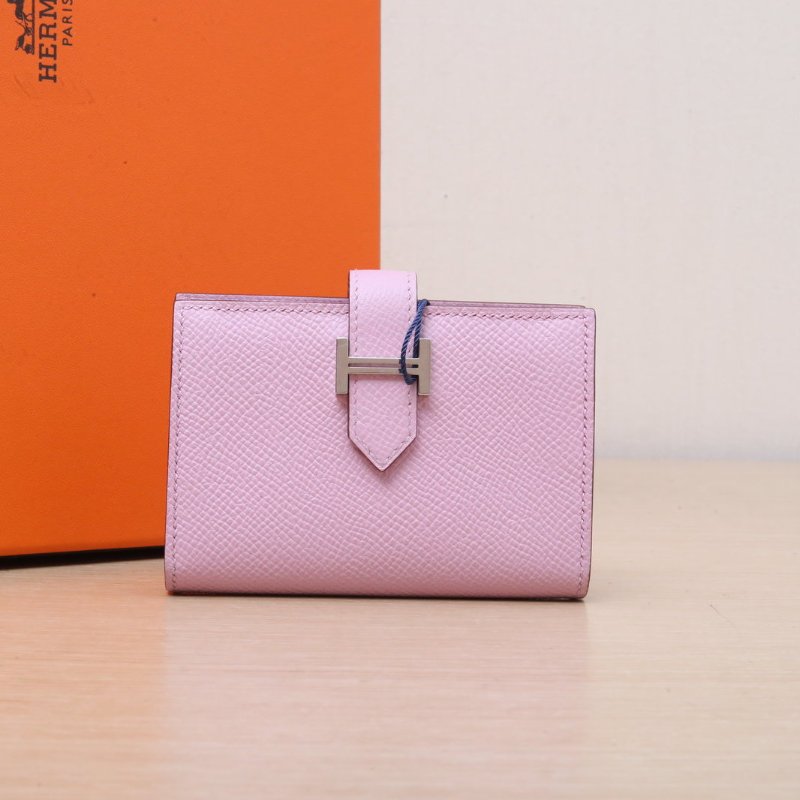 HERMES BearnH扣短錢包X9錦葵紫Epsom皮Z刻銀扣肩背包-0