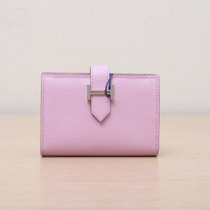 HERMES BearnH扣短錢包X9錦葵紫Epsom皮Z刻銀扣肩背包-1