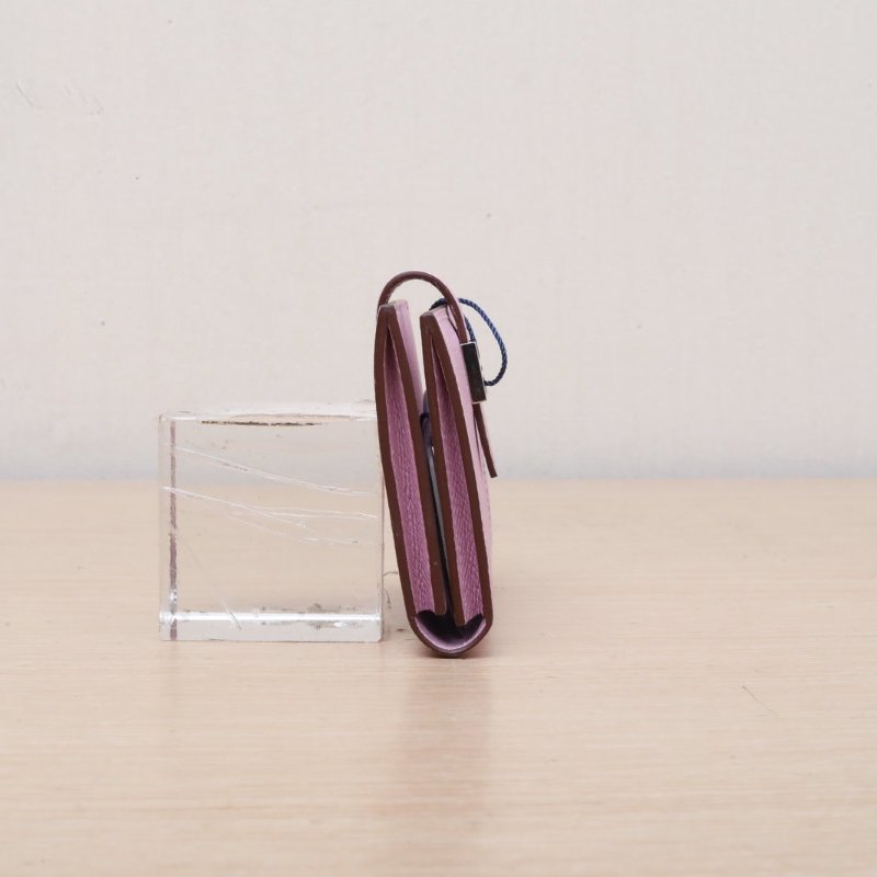 HERMES BearnH扣短錢包X9錦葵紫Epsom皮Z刻銀扣肩背包-3