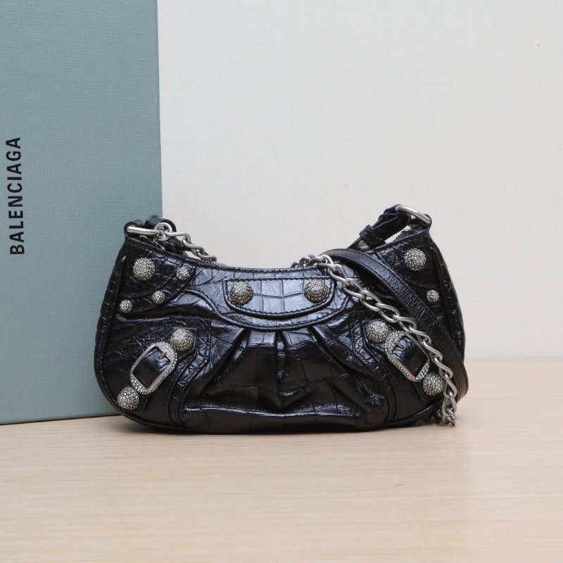 BALENCIAGA LeCagole機車月牙包Mini20黑色牛皮肩背包-0