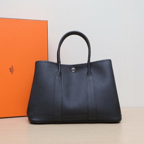 HERMES GardenParty花園包3089黑色NEGONA皮U刻銀扣肩背包