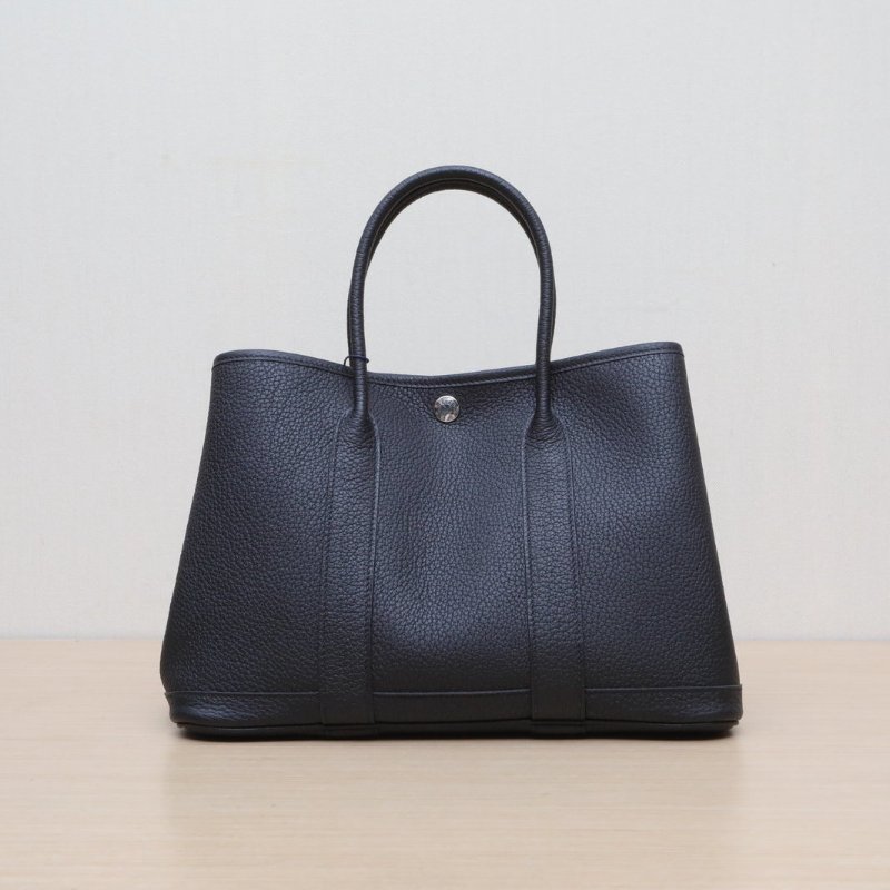 HERMES GardenParty花園包3089黑色NEGONA皮U刻銀扣肩背包-1